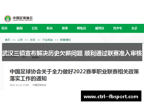 武汉三镇宣布解决历史欠薪问题 顺利通过联赛准入审核